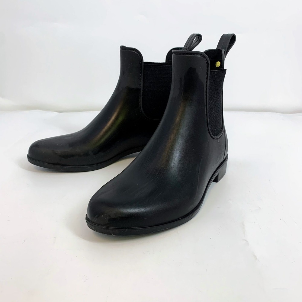 Sam Edelman Women's Black Chelsea Rain Boots Ankle Booties‎ Pull On Lug bOOTS